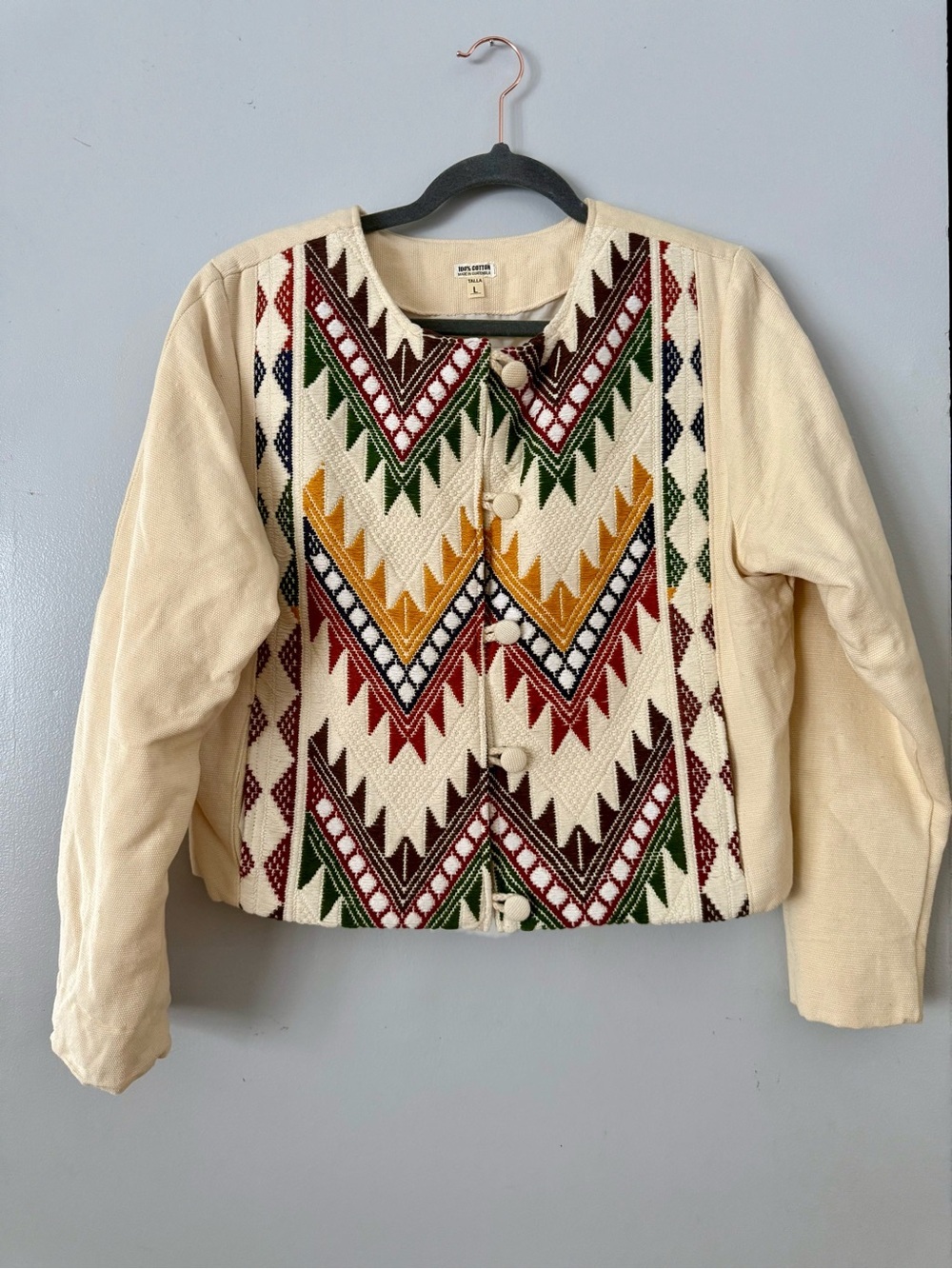 🌿Vintage Guatemalan Hand-Embroidered Cropped Jacket - 100% Cotton - Size L